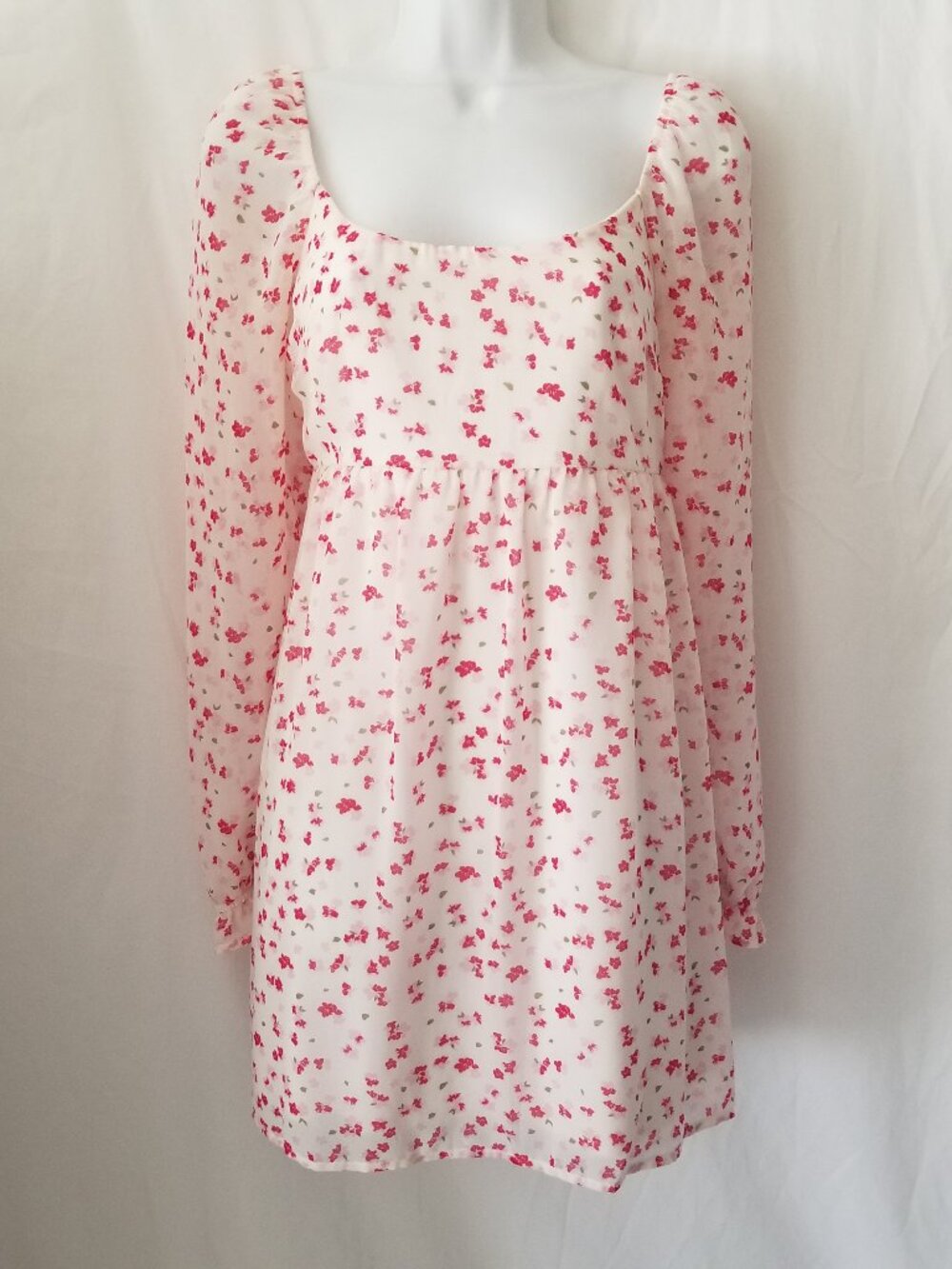 Trixxi Women S Boho Floral Sheer Long Sleeve Lined Babydoll Dress Ivory Red Gree